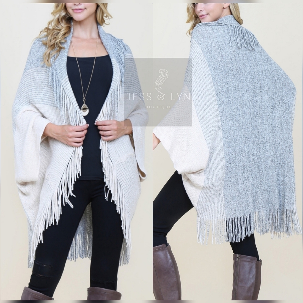 🆕 3Tone Ribbed Fringe  Sweater Cardigan